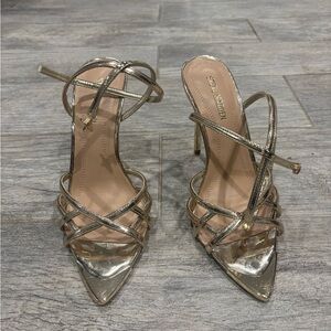 Steve Madden Gold Metallic Strappy Pointed Heels